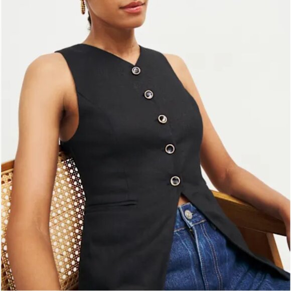 Reformation Aspen Linen Top (XS-S/SIZE 2) Black - Picture 2 of 7